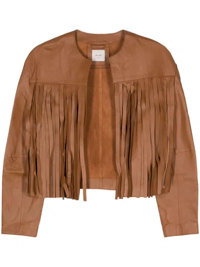 Alysi Fringe-detail Leather Jacket In Brown