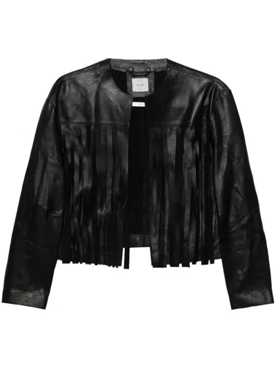 Alysi Fringed Leather Jacket In Black