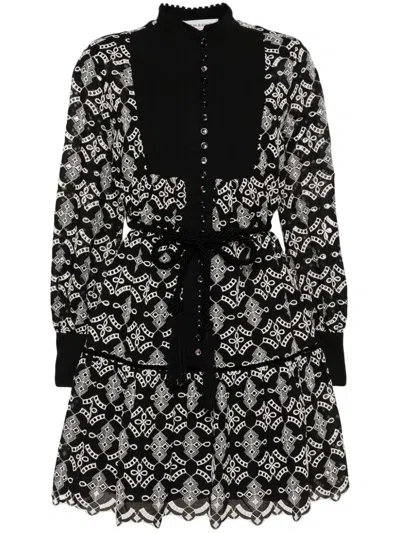 Ermanno Printed Cotton Blend Short Dress In Black