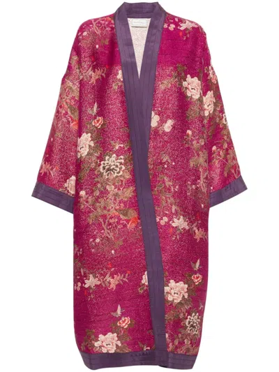 Pierre-louis Mascia Printed Silk Kimono Jacket In Violet