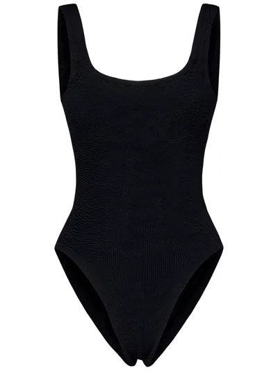Hunza G Textured Square Neck One-piece Swimsuit In Black