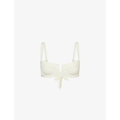 Monday Swimwear Womens Ivory Rec Clovelly Plunge-neck Stretch-recycled Nylon Bikini Top