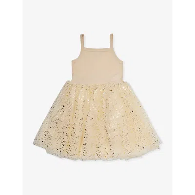 Bob & Blossom Kids' Sparkle-embellished Tutu Cotton-blend Dress 1-6 Years In Gold