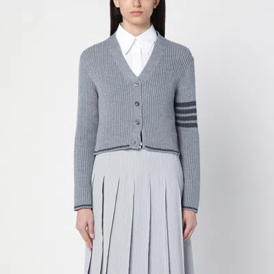 Thom Browne Grey Ribbed Cardigan In Wool
