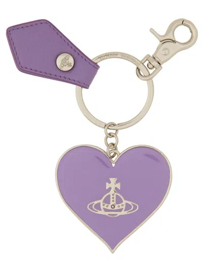 Vivienne Westwood "mirror Heart Orb" Keychain In Purple