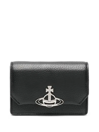 Vivienne Westwood Logo Vegan Leather Credit Card Case In Black