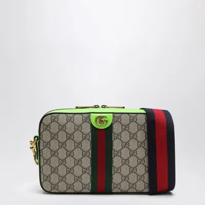 Gucci Ophidia Gg Small Shoulder Bag Beige/ebony/shiny Green In Burgundy