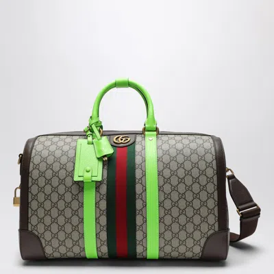 Gucci Gg Savoy Medium Duffle Bag Beige/ebony/shiny Green In Burgundy