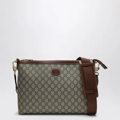 Gucci Small Shoulder Bag In Beige And Ebony Gg Fabric In Orange