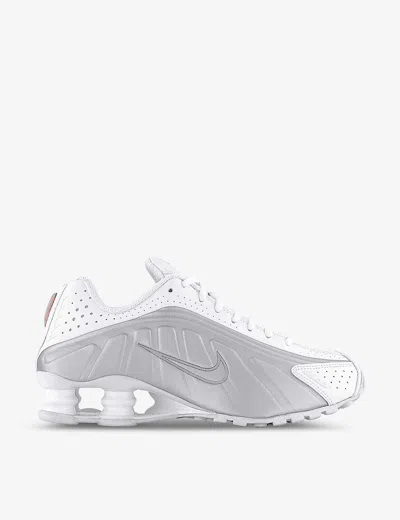 Nike Shox R4 Metallic Leather And Mesh Sneakers In White