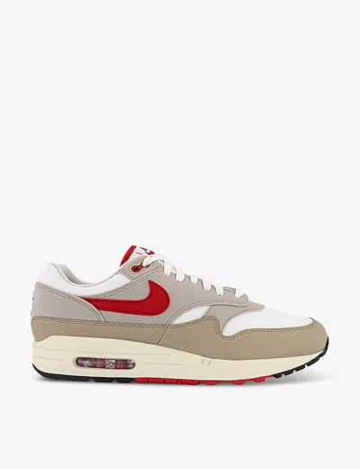 Nike Mens White University Red Cre Air Max 1 Panelled Leather Mid-top Trainers In Brown
