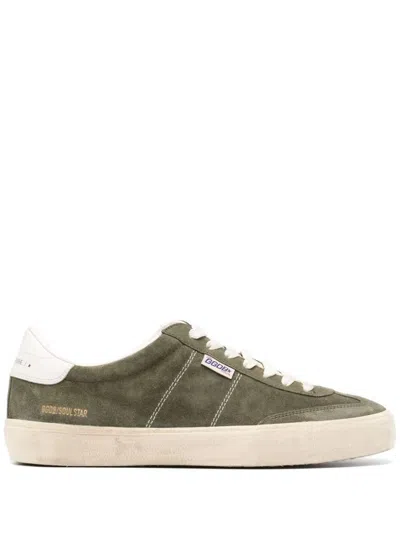 Golden Goose Soul-star Suede Upper Hf Leather Tongue Leather Heel In Olive Green/white/milk