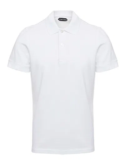 Tom Ford White Short-sleeves Polo In Cotton Piquet Jersey Man