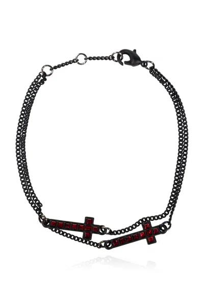 Dsquared2 Cross Charm Link Bracelet In Black