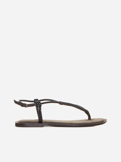 Brunello Cucinelli Leather Thong Sandals In Brown