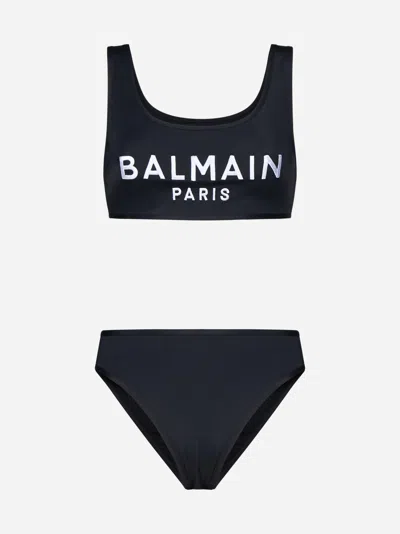 Balmain Logo Bikini In Black,white
