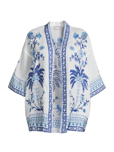 Johnny Was Women's Tarra Embroidered Open Caftan Top In White