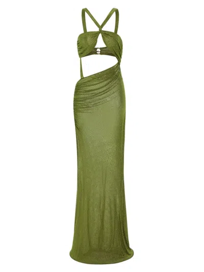 Retroféte Liesel Embellished Dress In Military Green