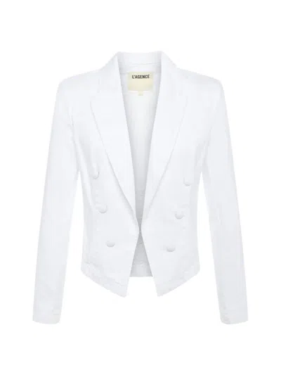 L Agence Wayne Crop Double Breasted Jacket In White