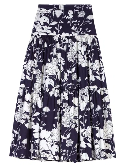 Maje Floral Cotton Maxi Skirt In Ecru/black