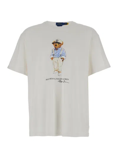 Polo Ralph Lauren White T-shirt With Logo Teddy Bear In Cotton Man