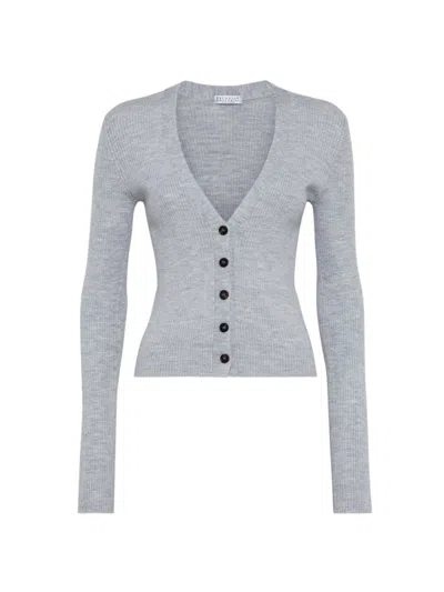 Brunello Cucinelli Virgin Wool-cashmere Cardigan In Grey