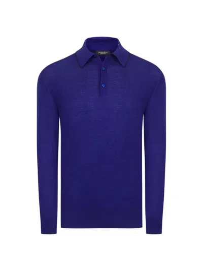 Stefano Ricci Men's Solid Cashmere-silk Polo Sweater In Blue
