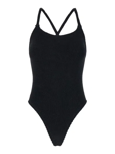 Hunza G 'bette' Black One-piece Swimsuit With Crisscross Straps In Stretch Fabric Woman