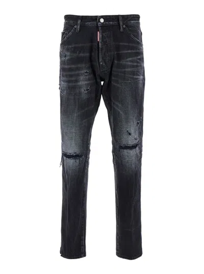 Dsquared2 'cool Guy' Black Five-pocket Jeans With Rips In Cotton Denim Man