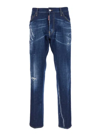 Dsquared2 'cool Guy' Blue Straight Jeans With Faded Effect In Stretch Cotton Denim Man