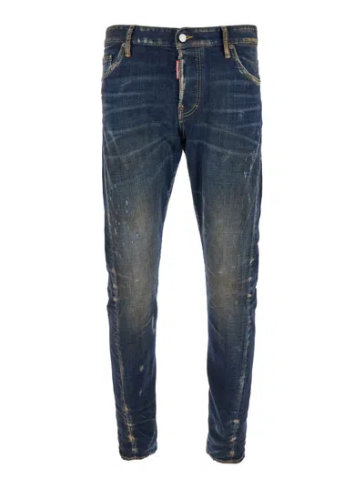 Dsquared2 'sexy Twist' Blue Jeans With Used Effect And Rips In Stretch Cotton Denim Man