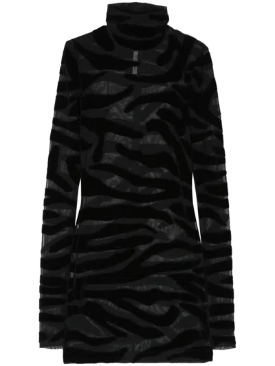 Laquan Smith Tiger-print Velvet Minidress In Black