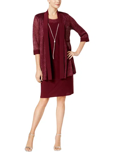 R & M Richards Womens Special Occasion Metallic Dress With Jacket In Red