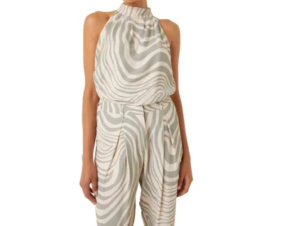 Misa Yvan High Neck Top In Abstract Zebra In Brown