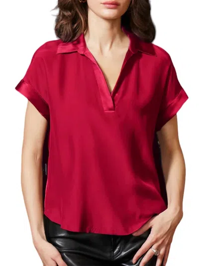 Go By Go Silk Polo Top In Red