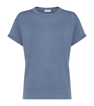 Brunello Cucinelli Cashmere-blend T-shirt In Blue