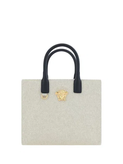 Versace Small Tote Medusa Bag In Rope+black- Gold
