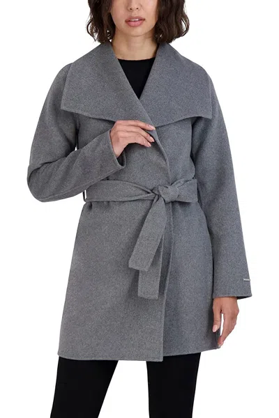 Tahari Women's Ash Gray Wool Wrap Coat Jacket Ella In Grey