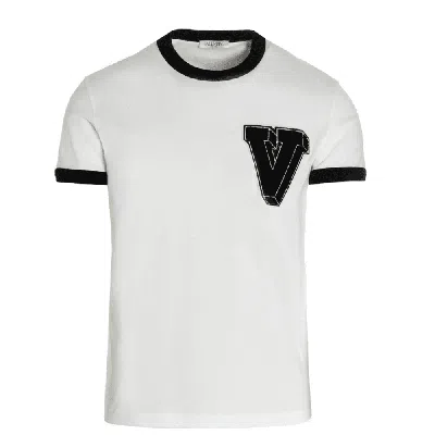 Valentino Men's White V Logo Short Sleeve Crew Neck T-shirt, Black