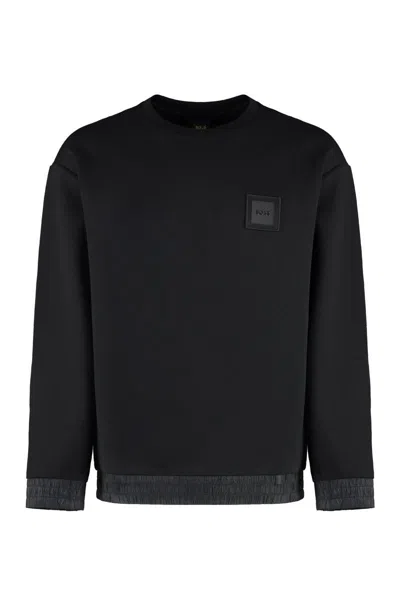 Hugo Boss Boss Cotton Blend Crew-neck Sweatshirt In Black