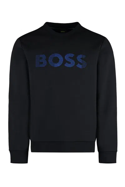 Hugo Boss Boss Cotton Crew-neck Sweatshirt In Black