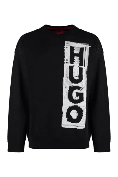 Hugo Boss Boss Cotton Crew-neck Sweater In Black