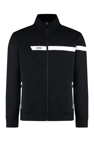 Hugo Boss Boss Cotton Full-zip Sweatshirt In Black