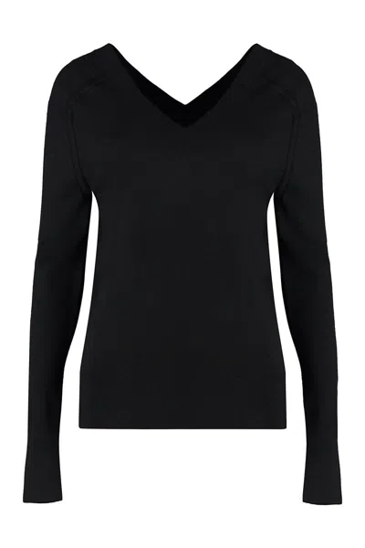 Calvin Klein Wool V-neck Sweater In Black
