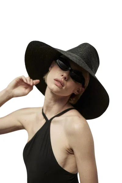 Janessa Leone Tinsley Packable Straw Bucket Hat In Black