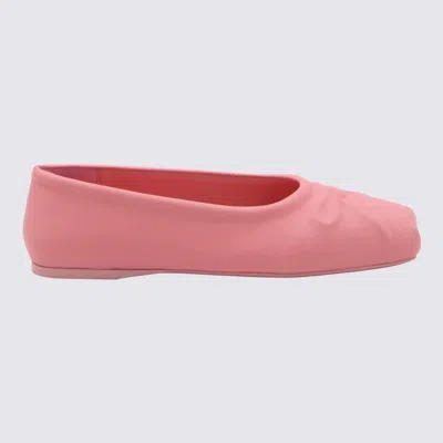 Marni Bow Leather Ballerina Shoes In Pink