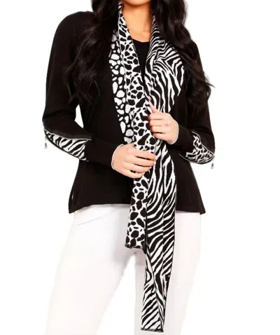 Angel Apparel Animal Print V-neck With Scarf In Black/white In Multi