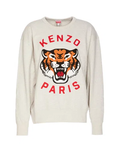 Kenzo Lucky Tiger Oversize Men's Sweatshirt In Grey Melange For Ss24 In Gray