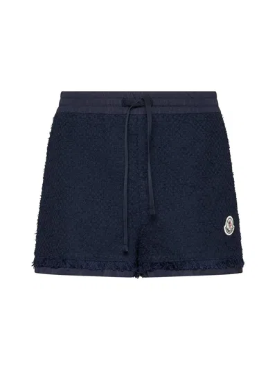 Moncler Logo-patch Tweed Shorts In Blue