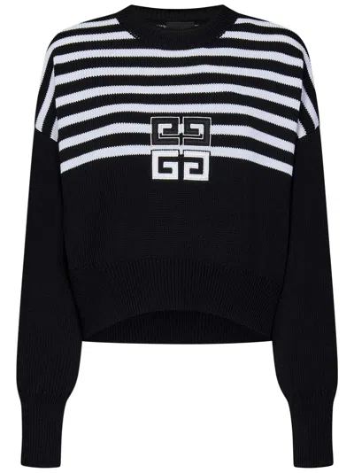 Givenchy Embroidered Striped Knitted Sweater In Black